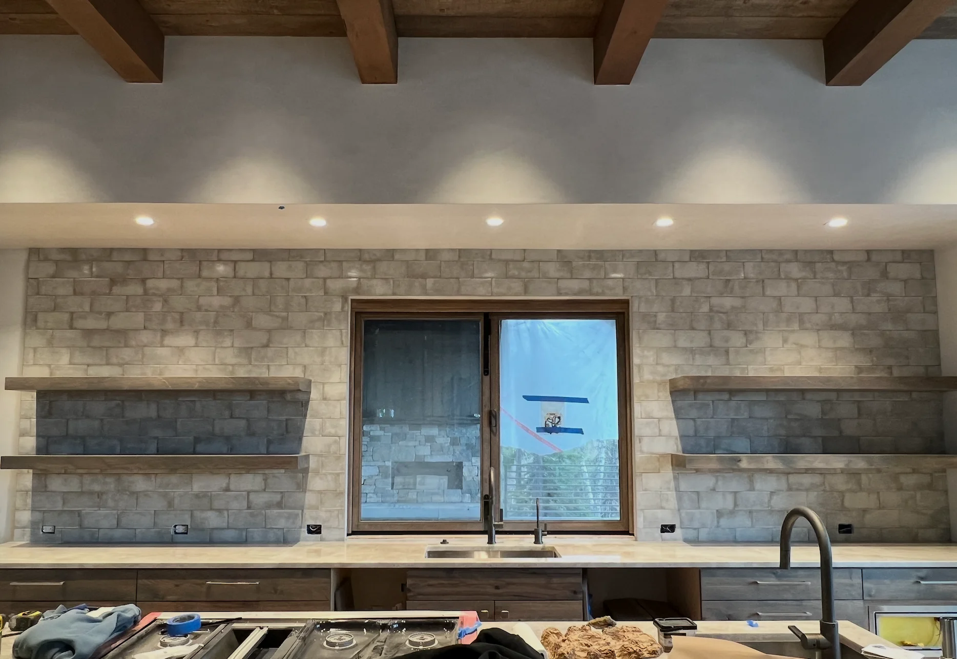 Rustic brick-style backsplash