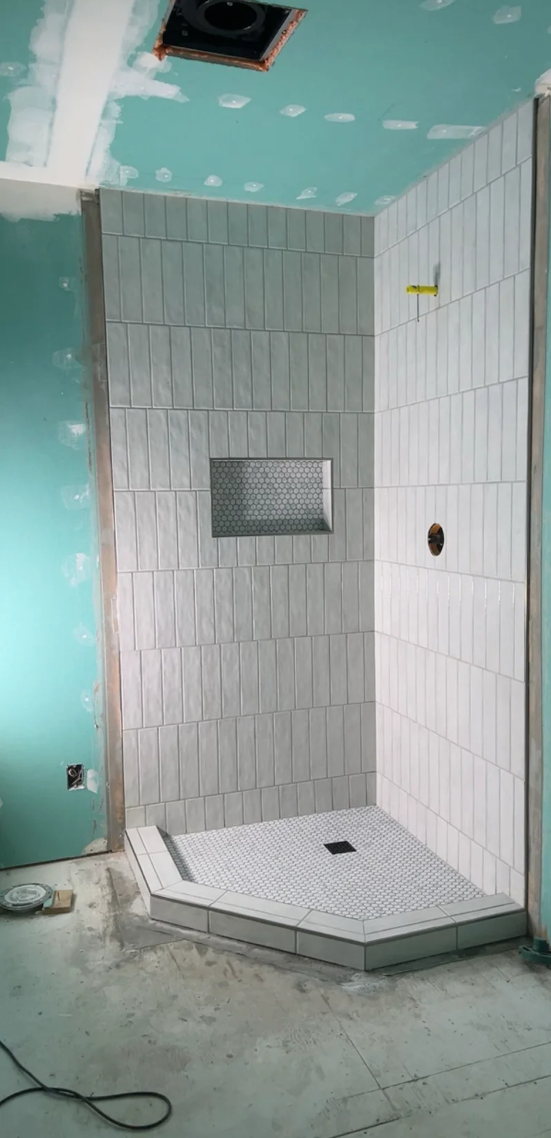 Gray vertical tile shower