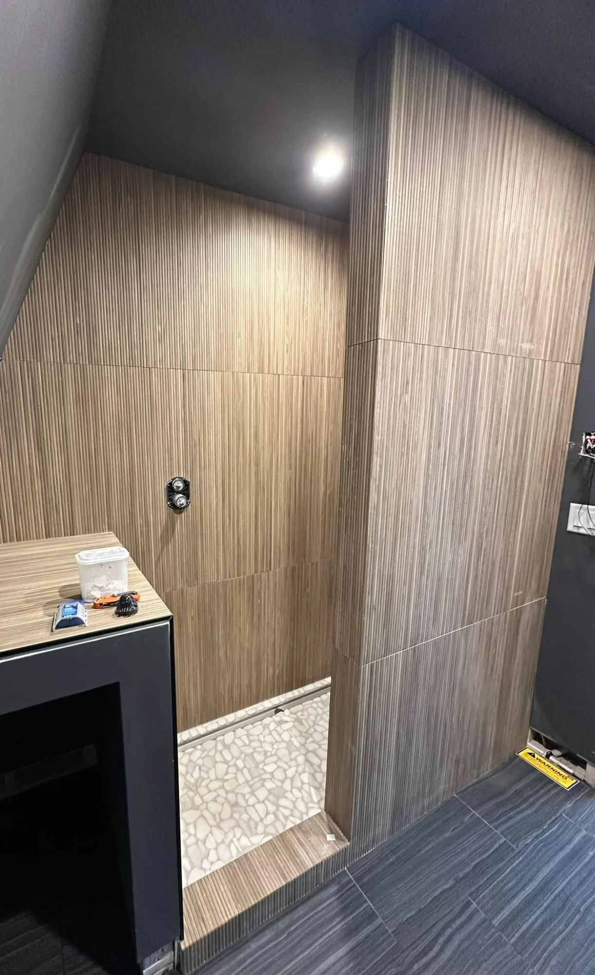 Wood-look tile shower